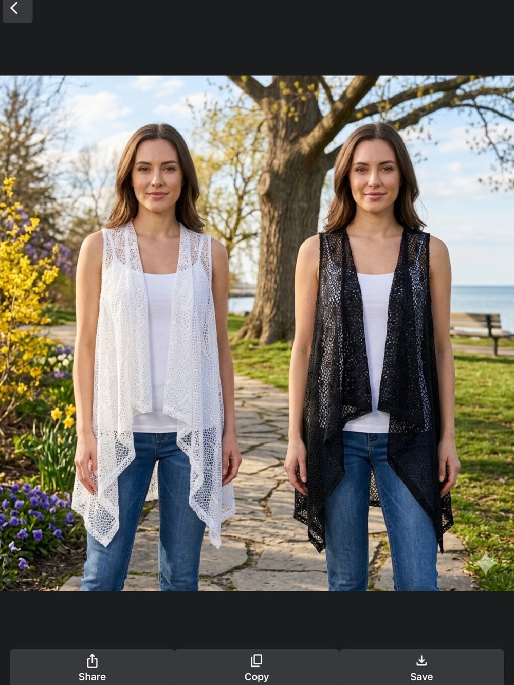 NYGARD asymmetrical, lace draped vests, one  black, one pure White smalls+++